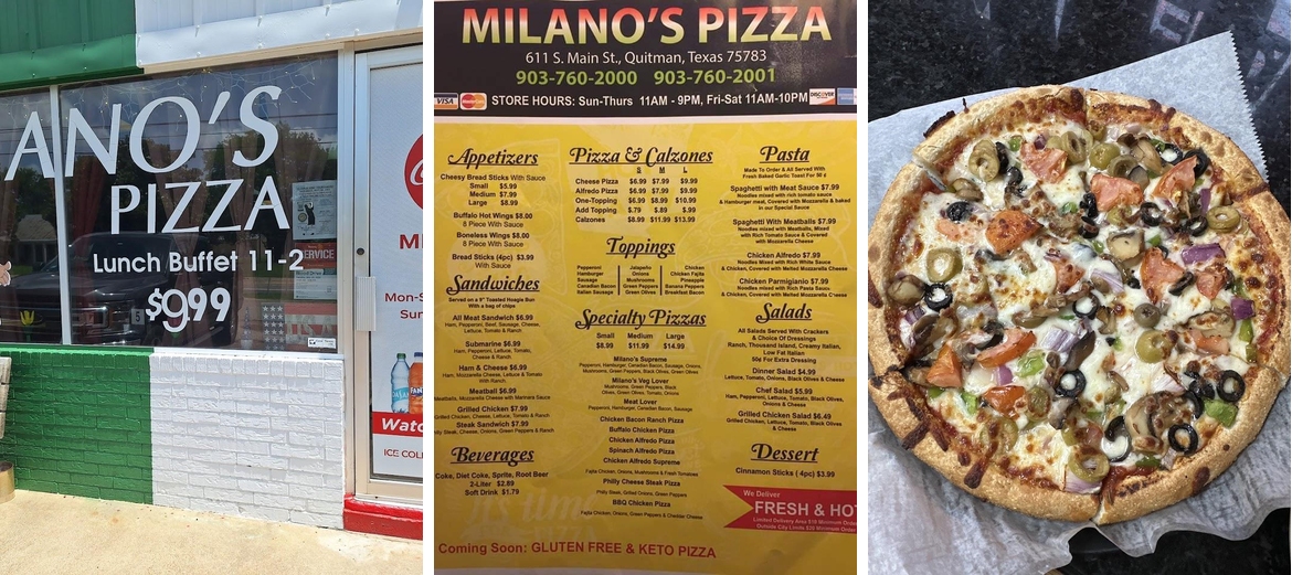 milanos pizza quitman Menu